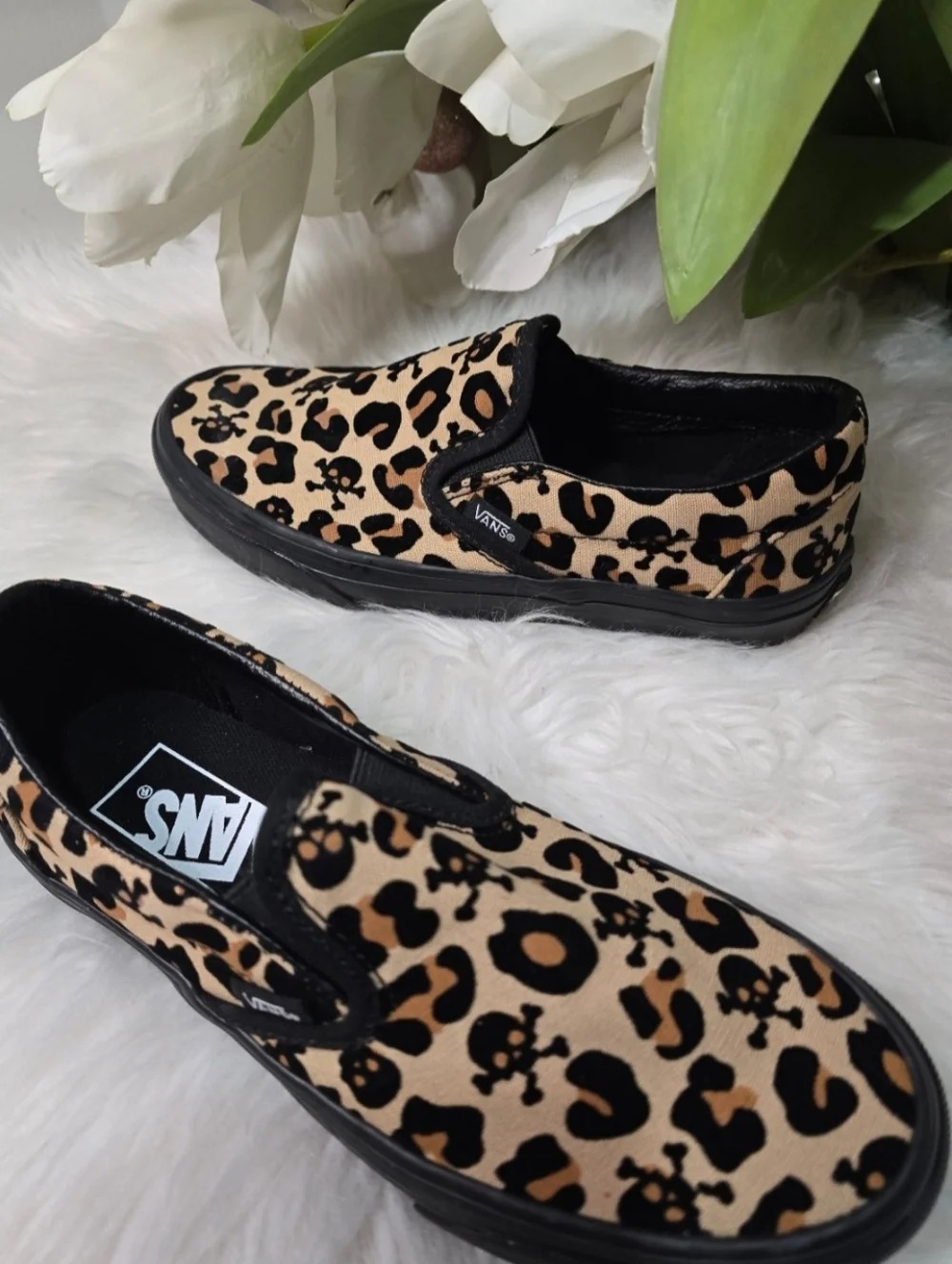 Vans Unisex Classic Slip On Canvas Skate Skulls leopard womens Shoes New - Picture 6 of 6